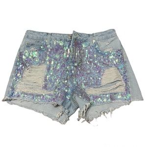 Topshop Sequin Jean Shorts